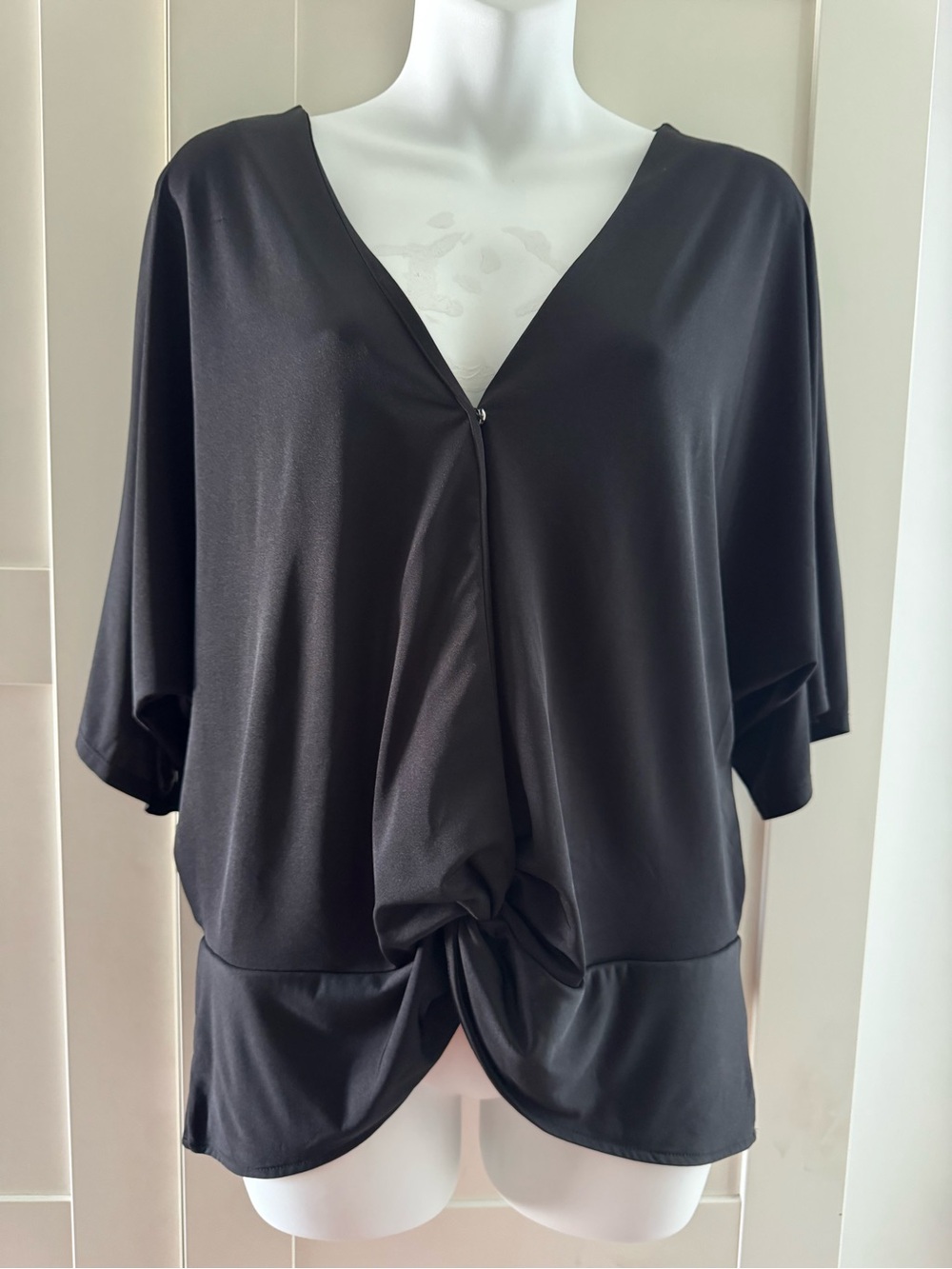 Express Black V-Neck Knot-Front Lounge Top